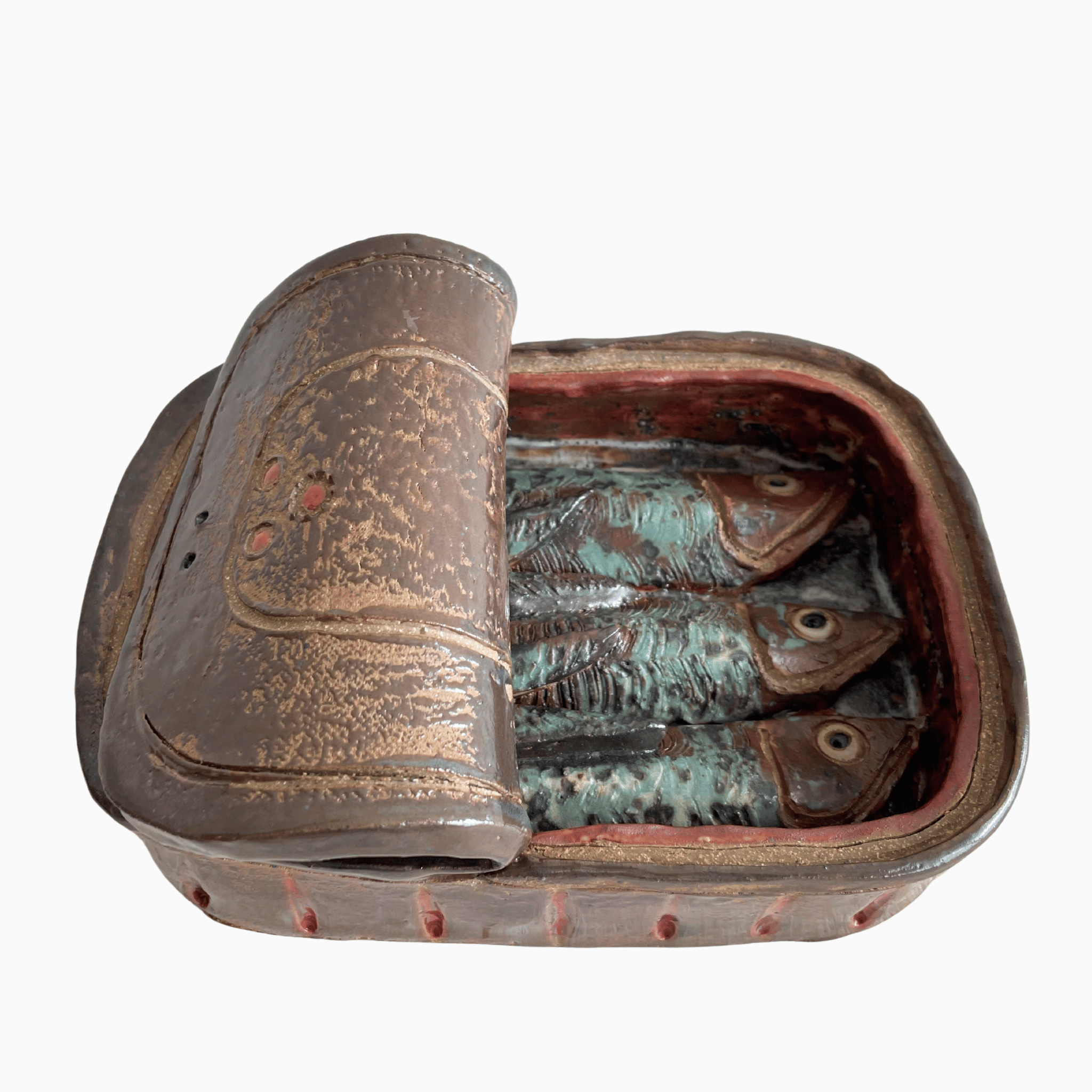 Vintage Studio Art Stoneware Sardine Tin with Three Sardines