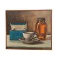 Original Framed Tea and Honey Still Life Oil Painting