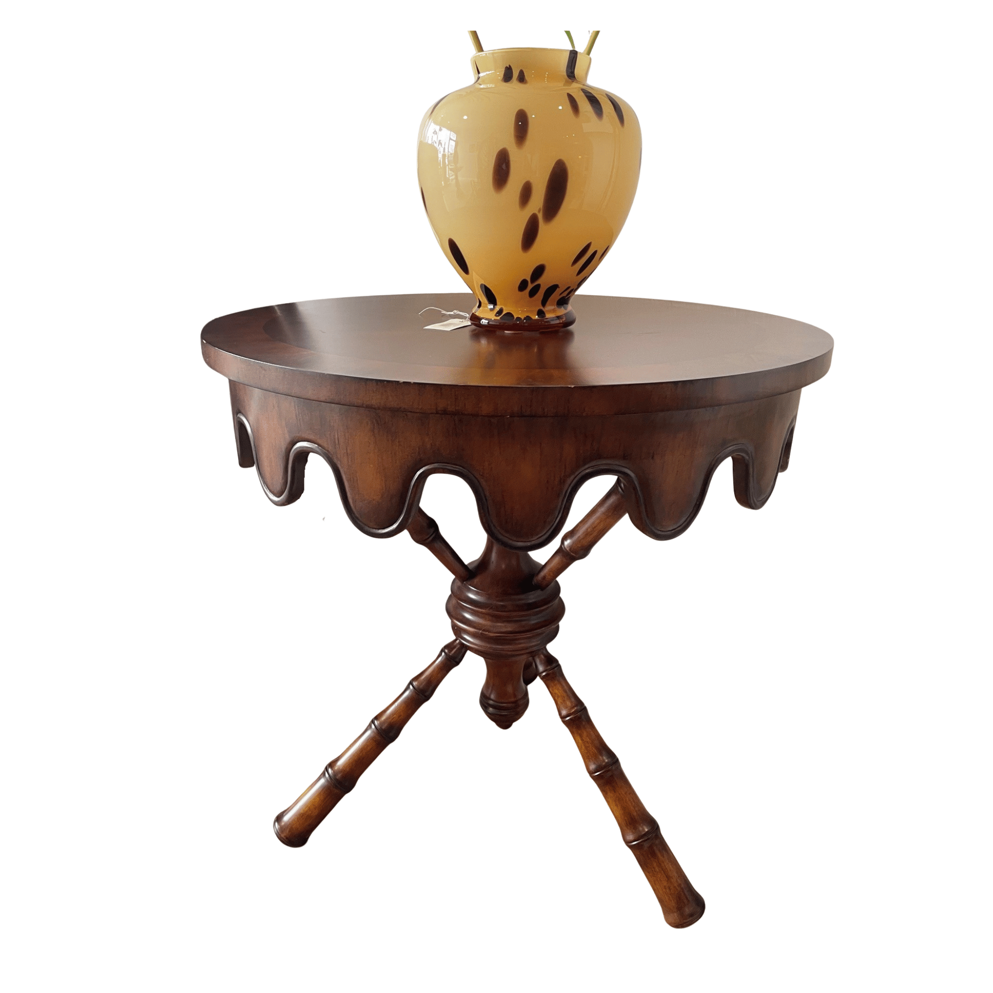 Vintage Round Scalloped Wood Side Table