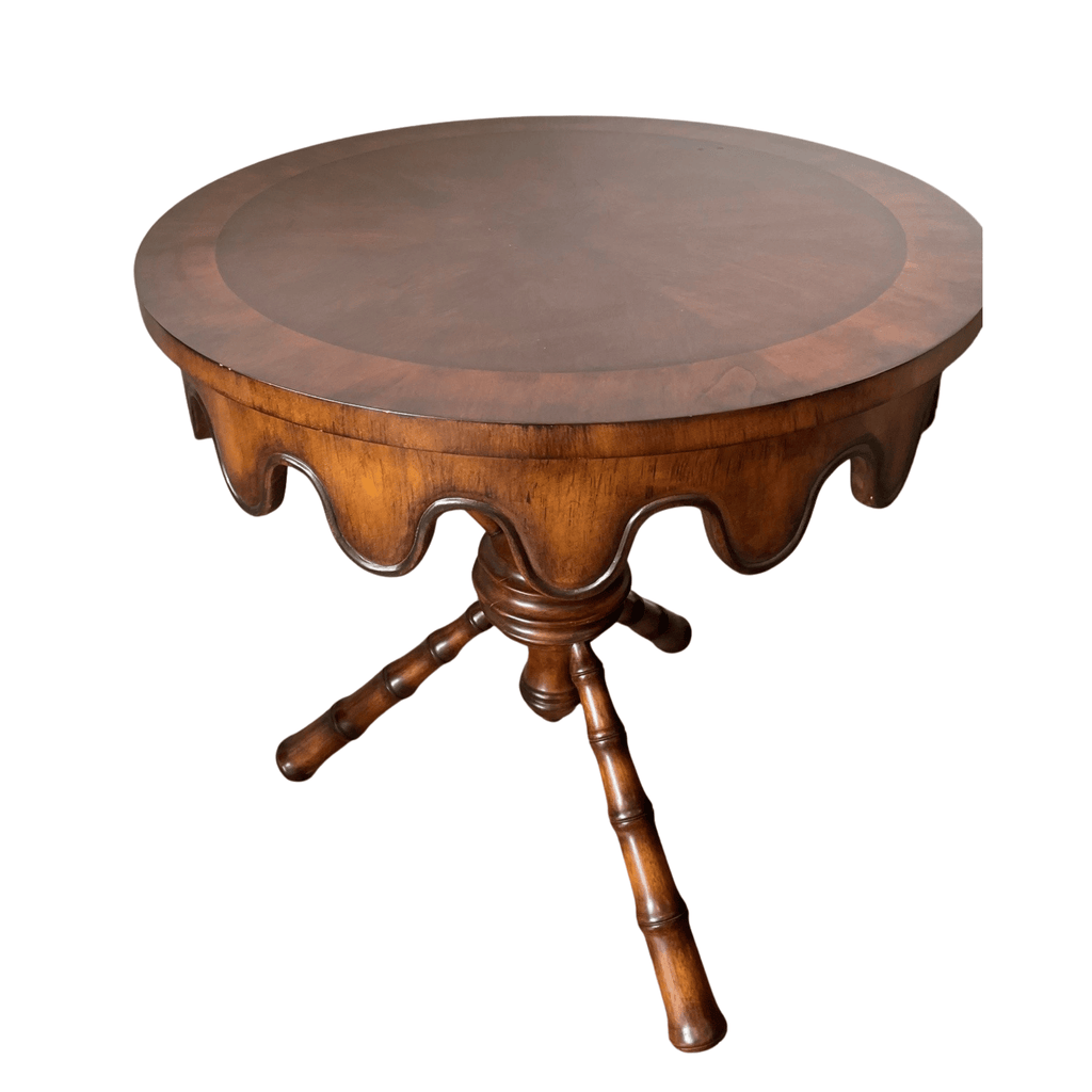 Vintage Round Scalloped Wood Side Table