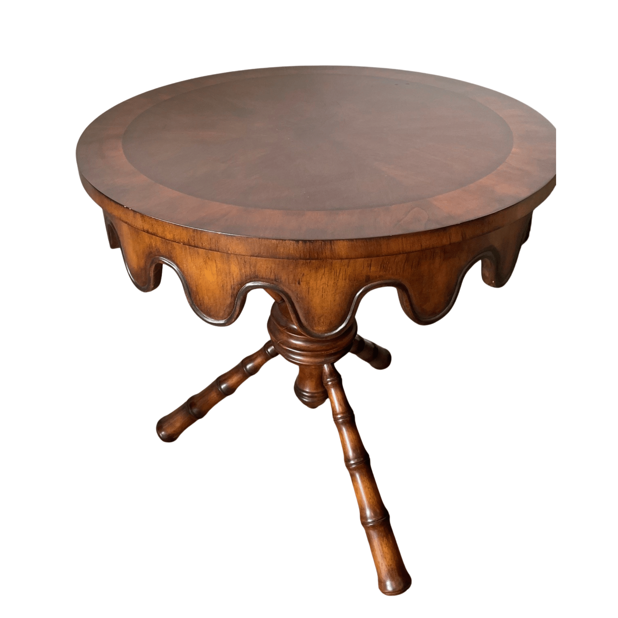 Vintage Round Scalloped Wood Side Table
