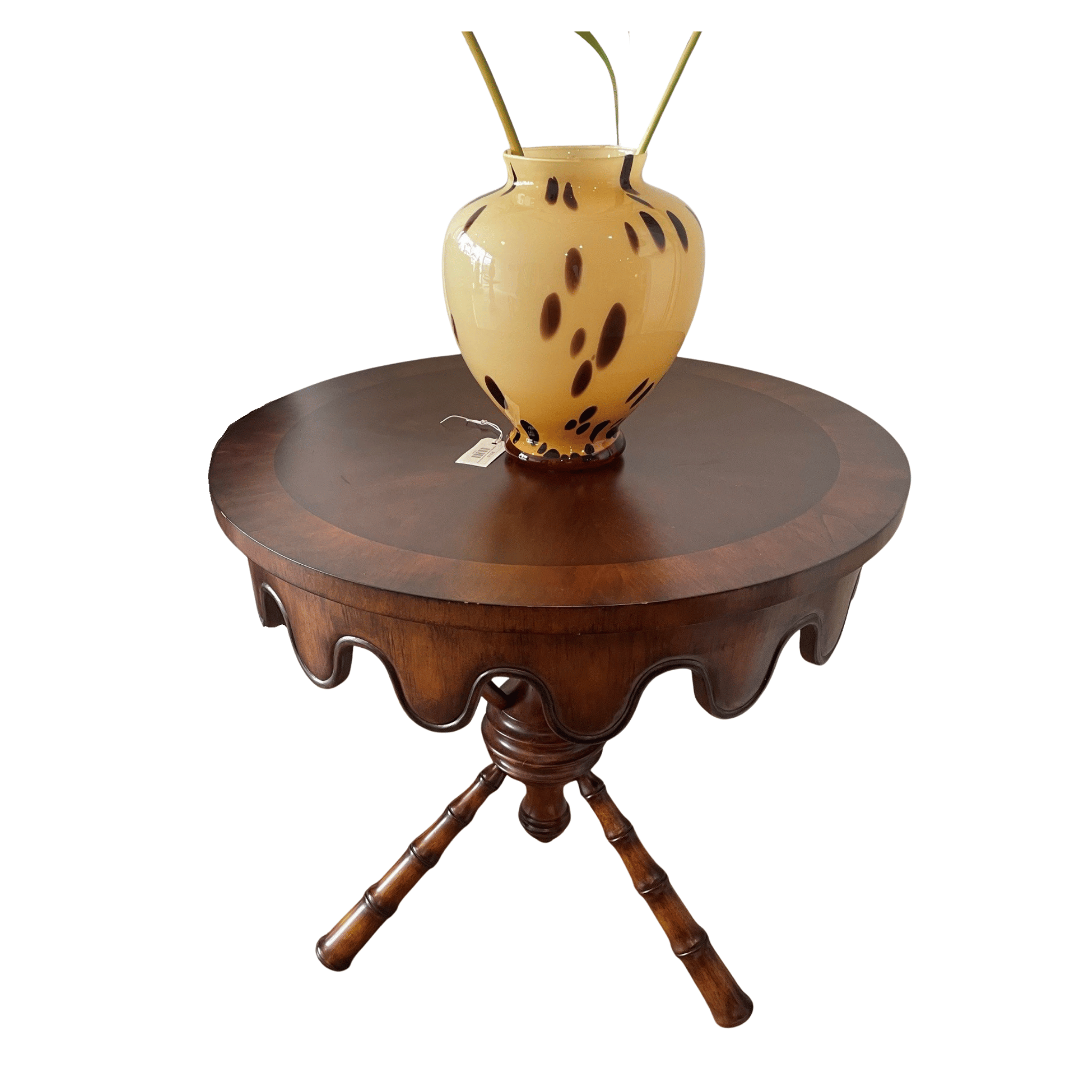 Vintage Round Scalloped Wood Side Table
