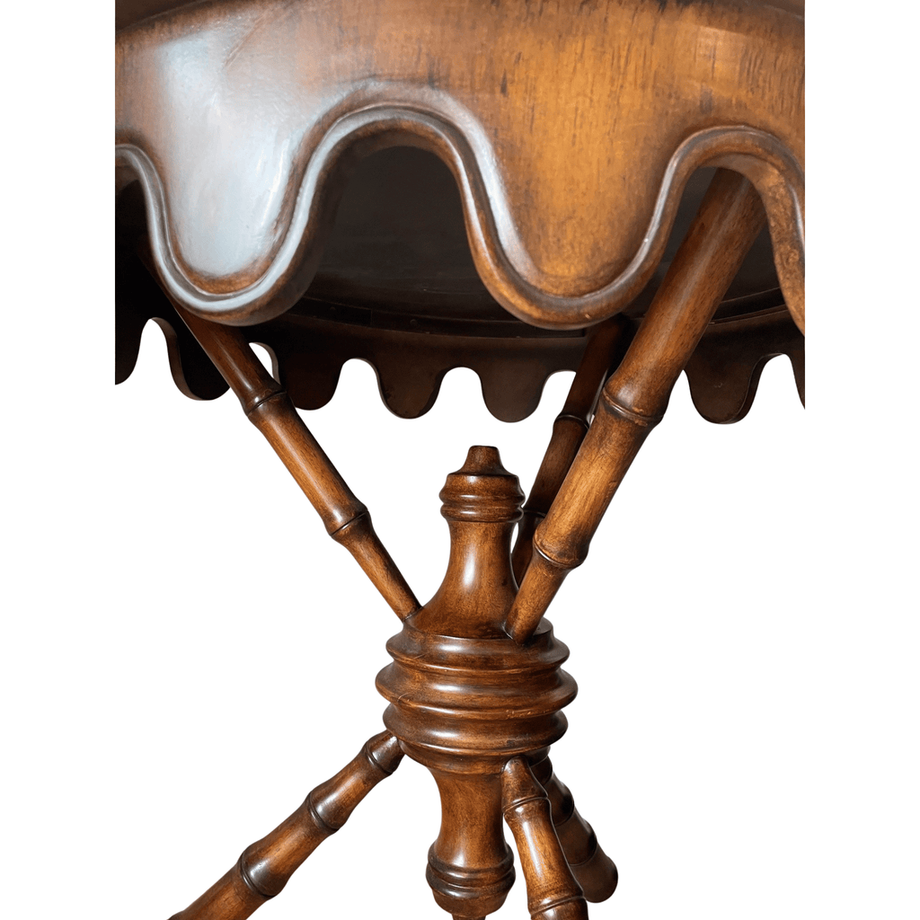 Vintage Round Scalloped Wood Side Table
