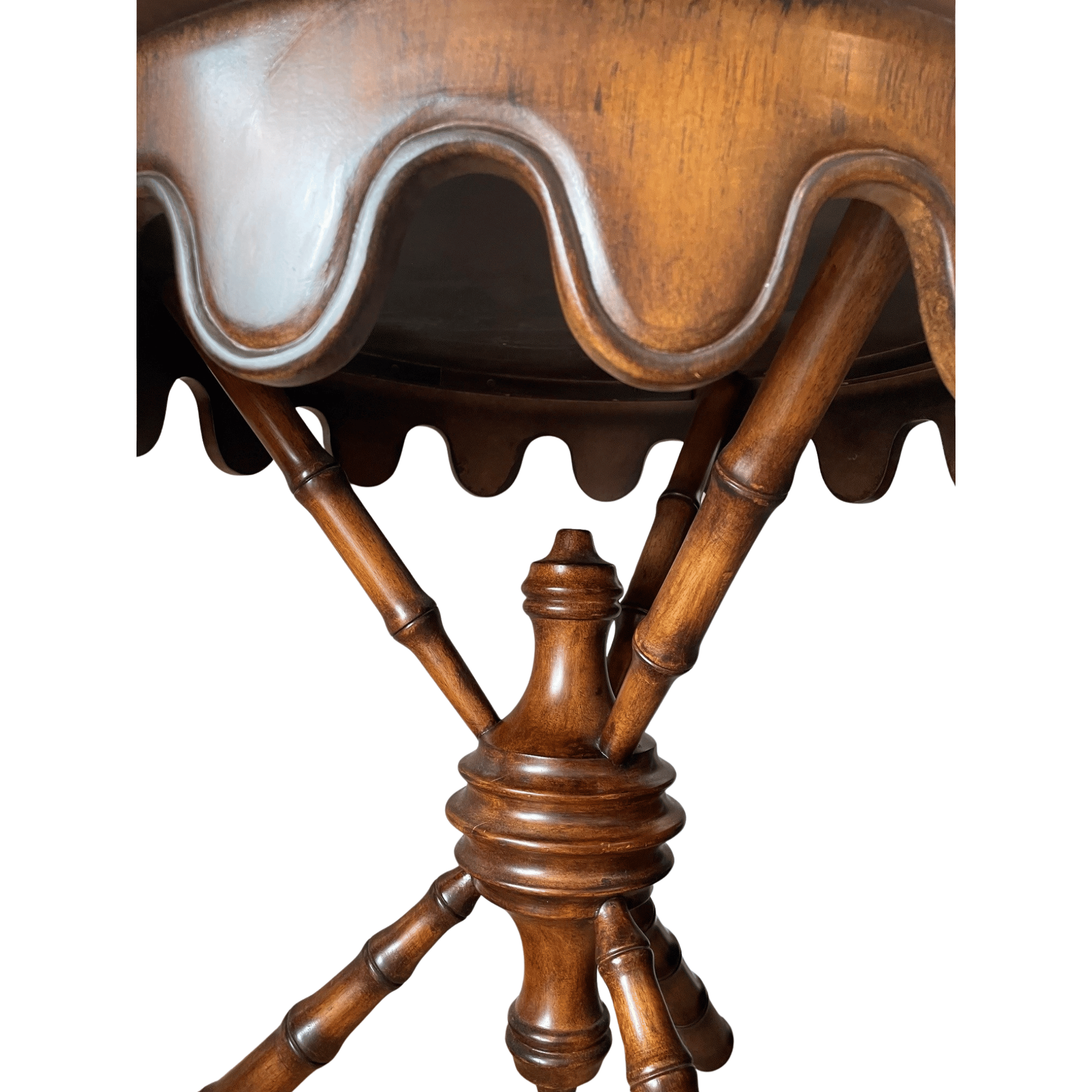 Vintage Round Scalloped Wood Side Table