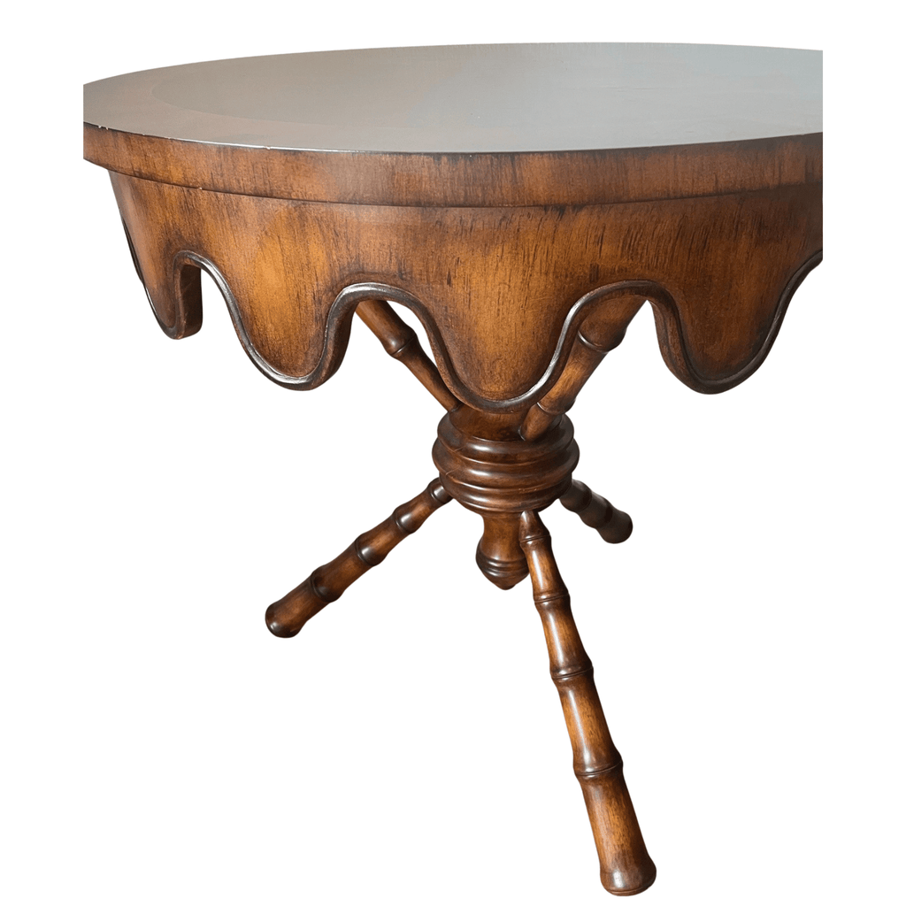 Vintage Round Scalloped Wood Side Table