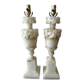 Pair of Italian Hand-Carved Alabaster Acanthus Lamps