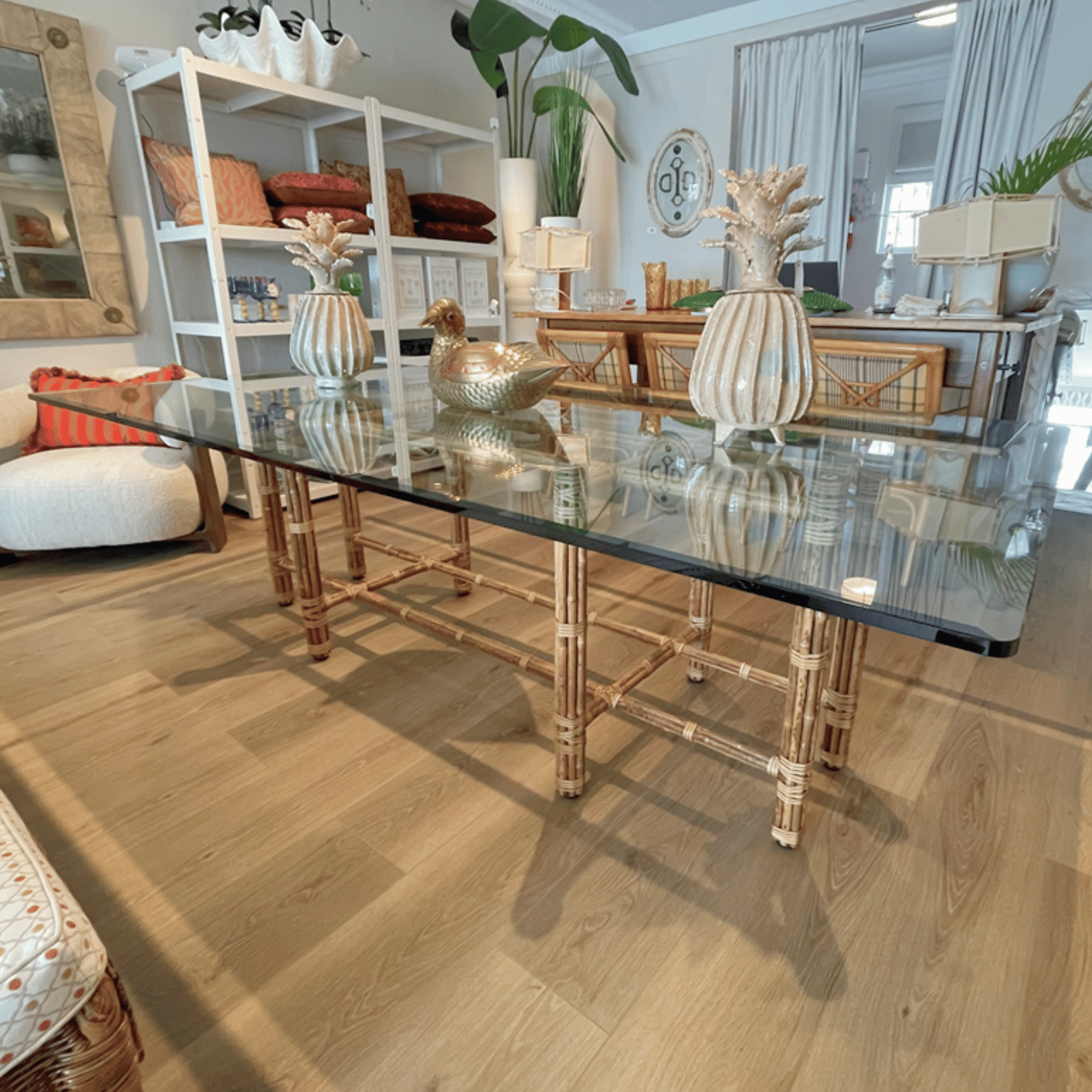 Vintage McGuire Bamboo Dining Table with Eight Chairs