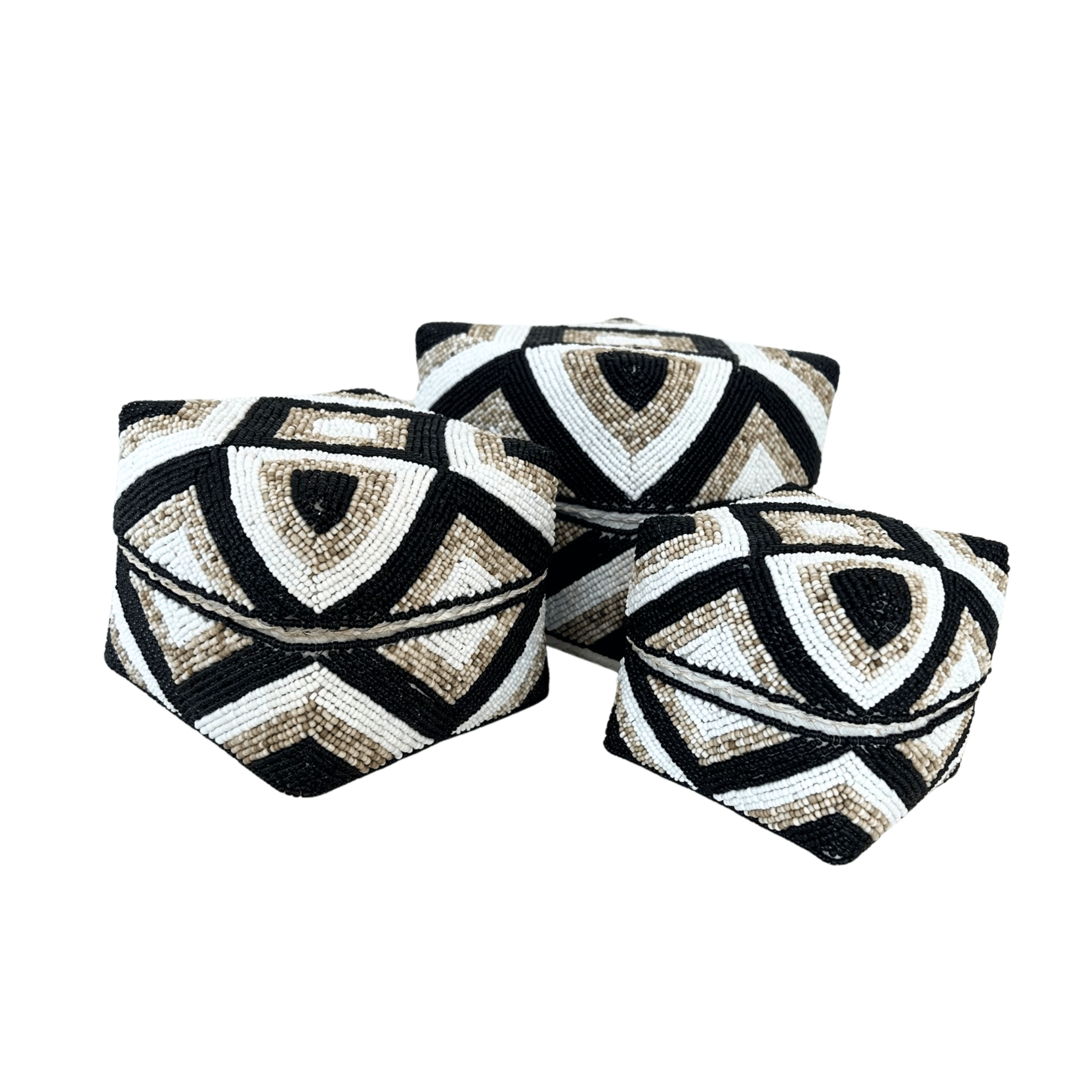 Set of Three Beaded Decorative Boxes