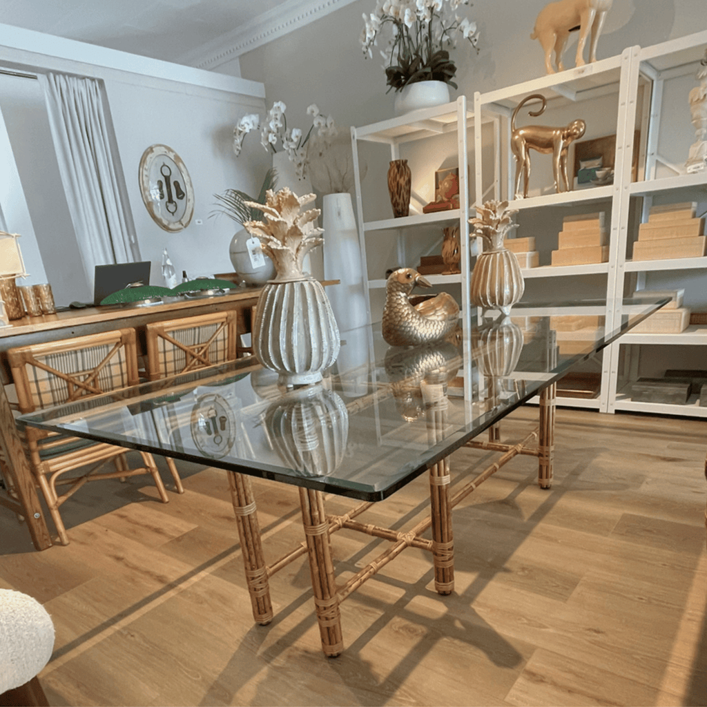 Vintage McGuire Bamboo Dining Table with Eight Chairs