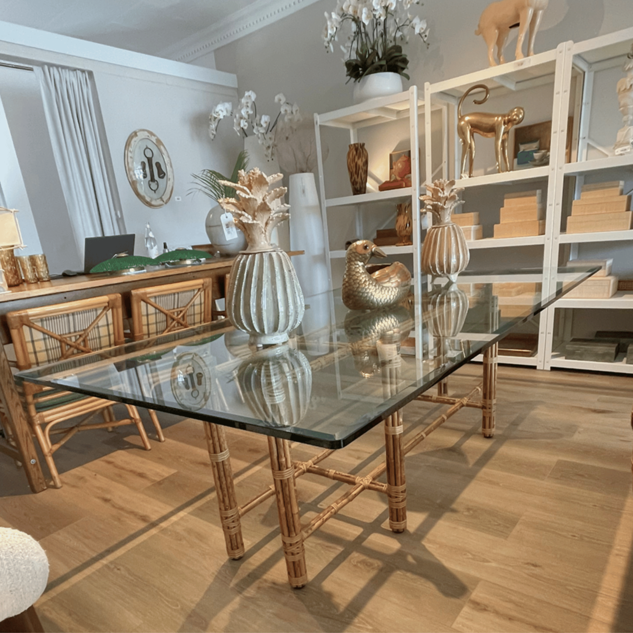 Vintage McGuire Bamboo Dining Table with Eight Chairs