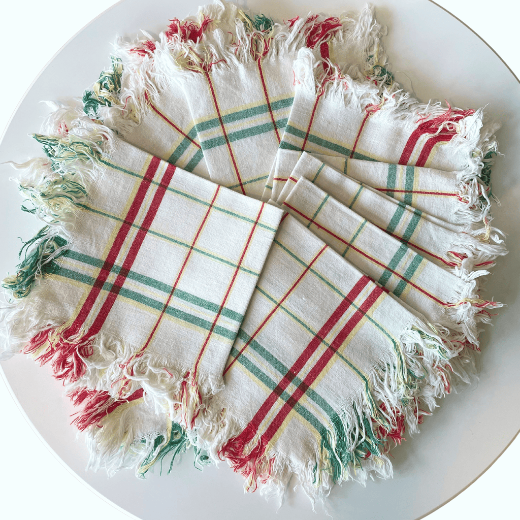 Vintage French Cotton Fringed Cocktail Napkins, Set of 12