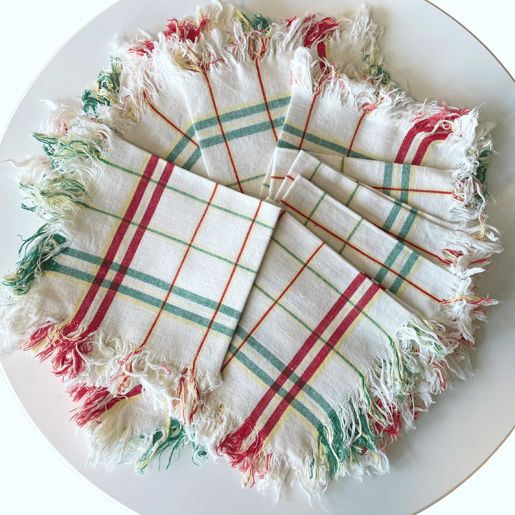 Vintage French Cotton Fringed Cocktail Napkins, Set of 12