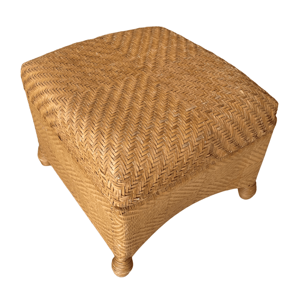 Vintage Stool with Woven Leather Top and Cane Base