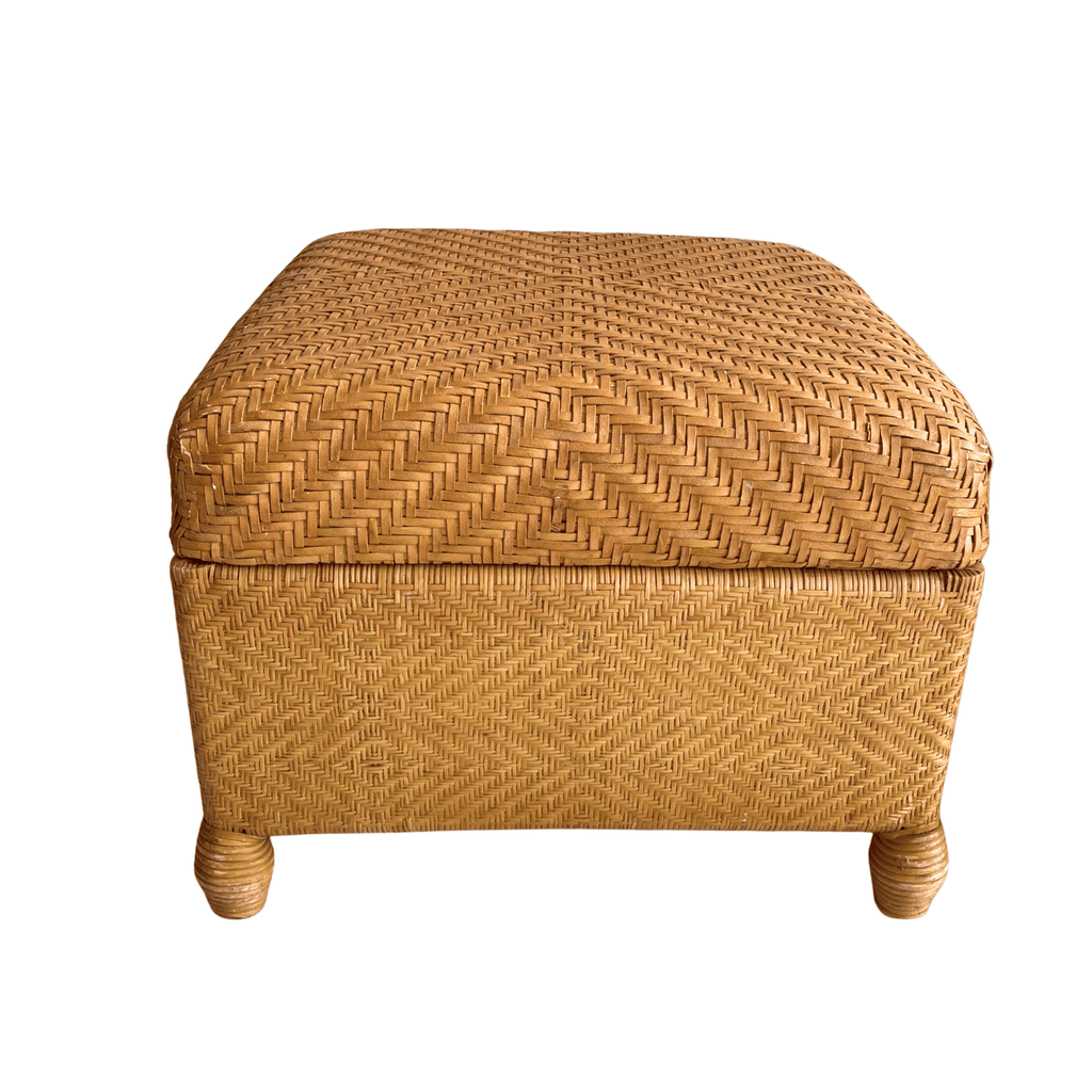 Vintage Stool with Woven Leather Top and Cane Base