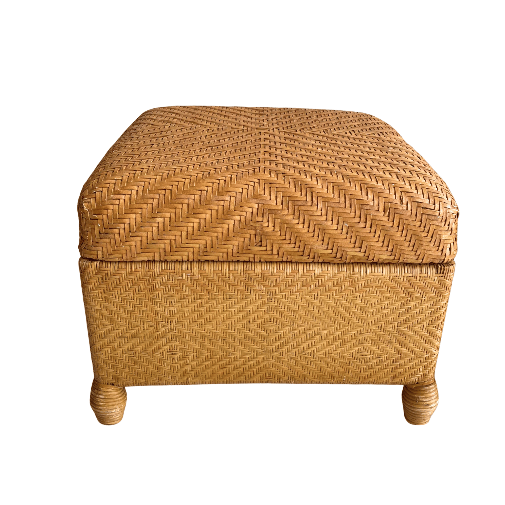 Vintage Stool with Woven Leather Top and Cane Base