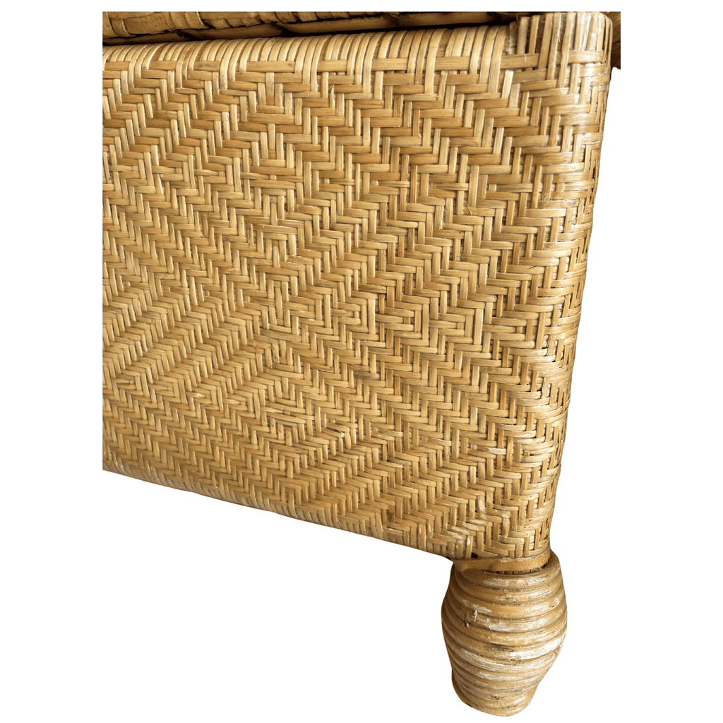 Vintage Stool with Woven Leather Top and Cane Base