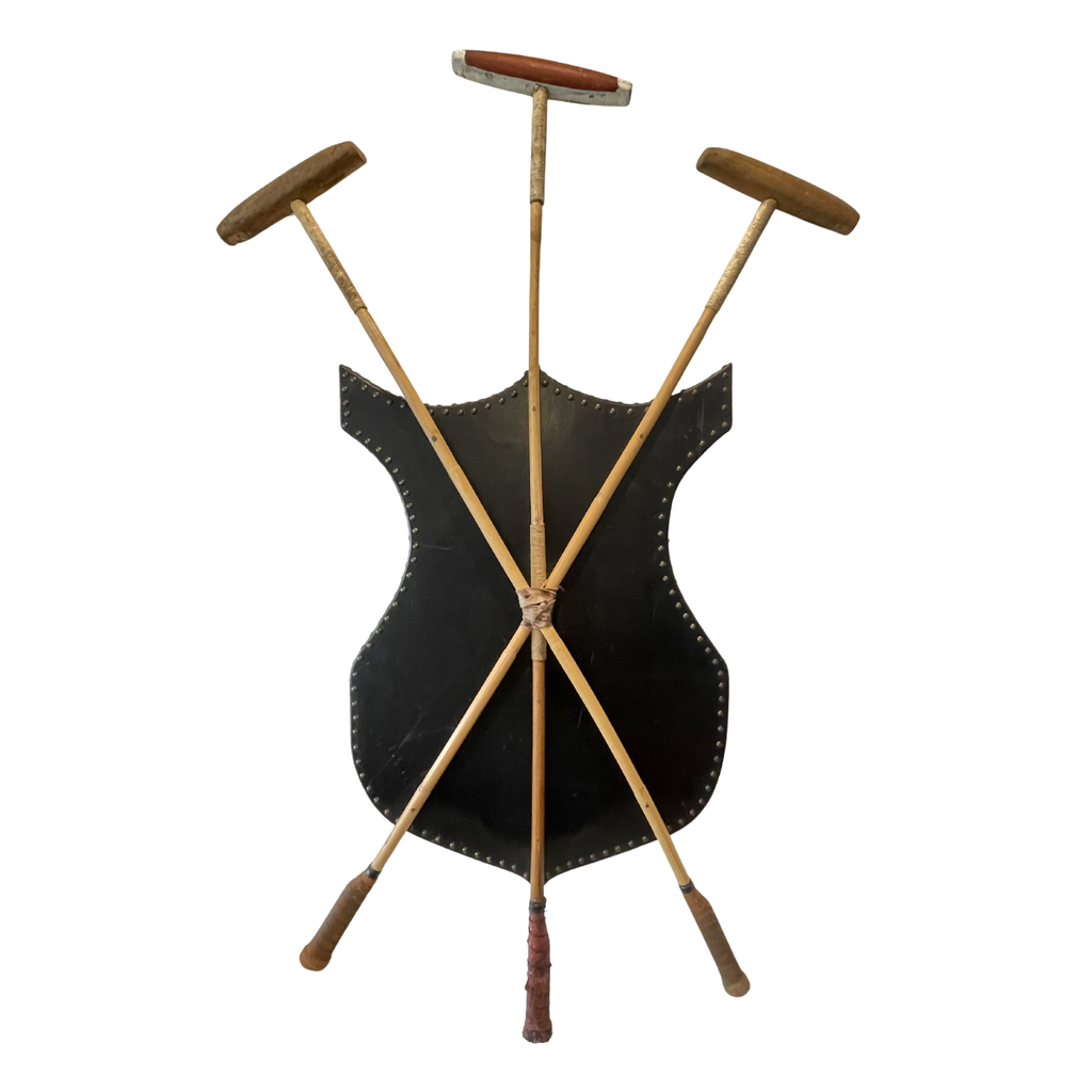Vintage Wood Shield with Three Polo Mallets