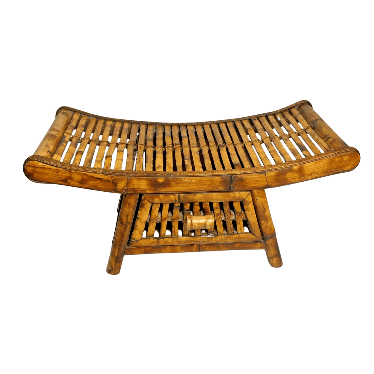 Vintage Burnt Bamboo Klismos Style Stool with Drawer
