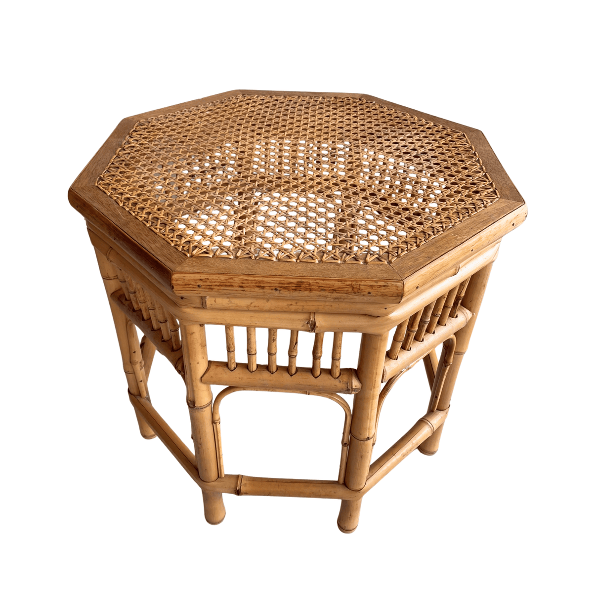 Pair of Vintage Brighton Pavilion Style Octagonal Bamboo Side Tables