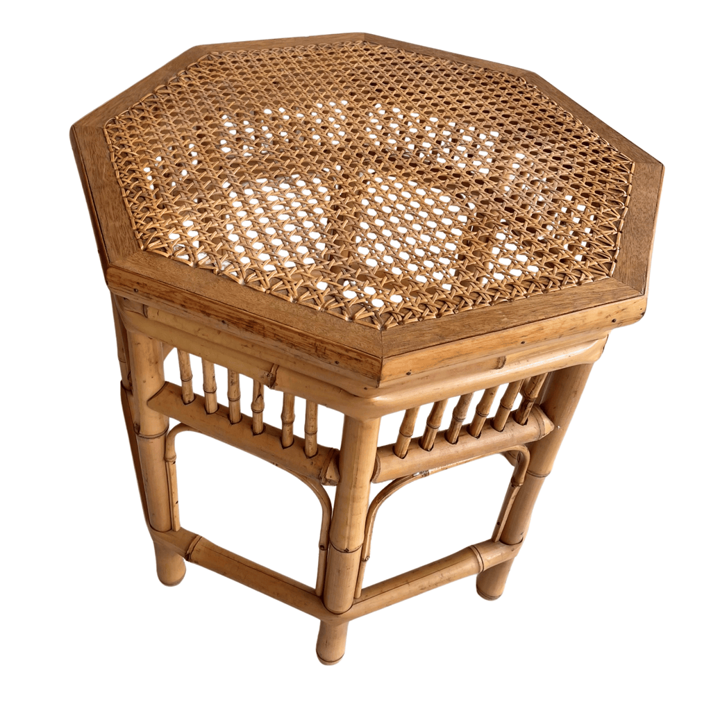 Pair of Vintage Brighton Pavilion Style Octagonal Bamboo Side Tables