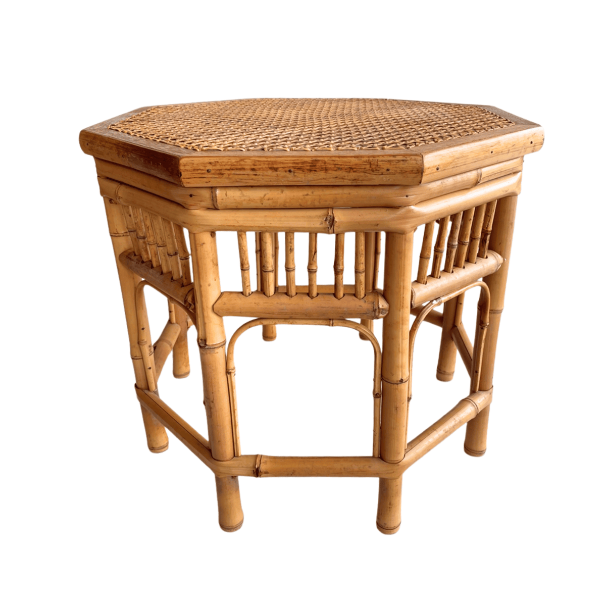 Pair of Vintage Brighton Pavilion Style Octagonal Bamboo Side Tables