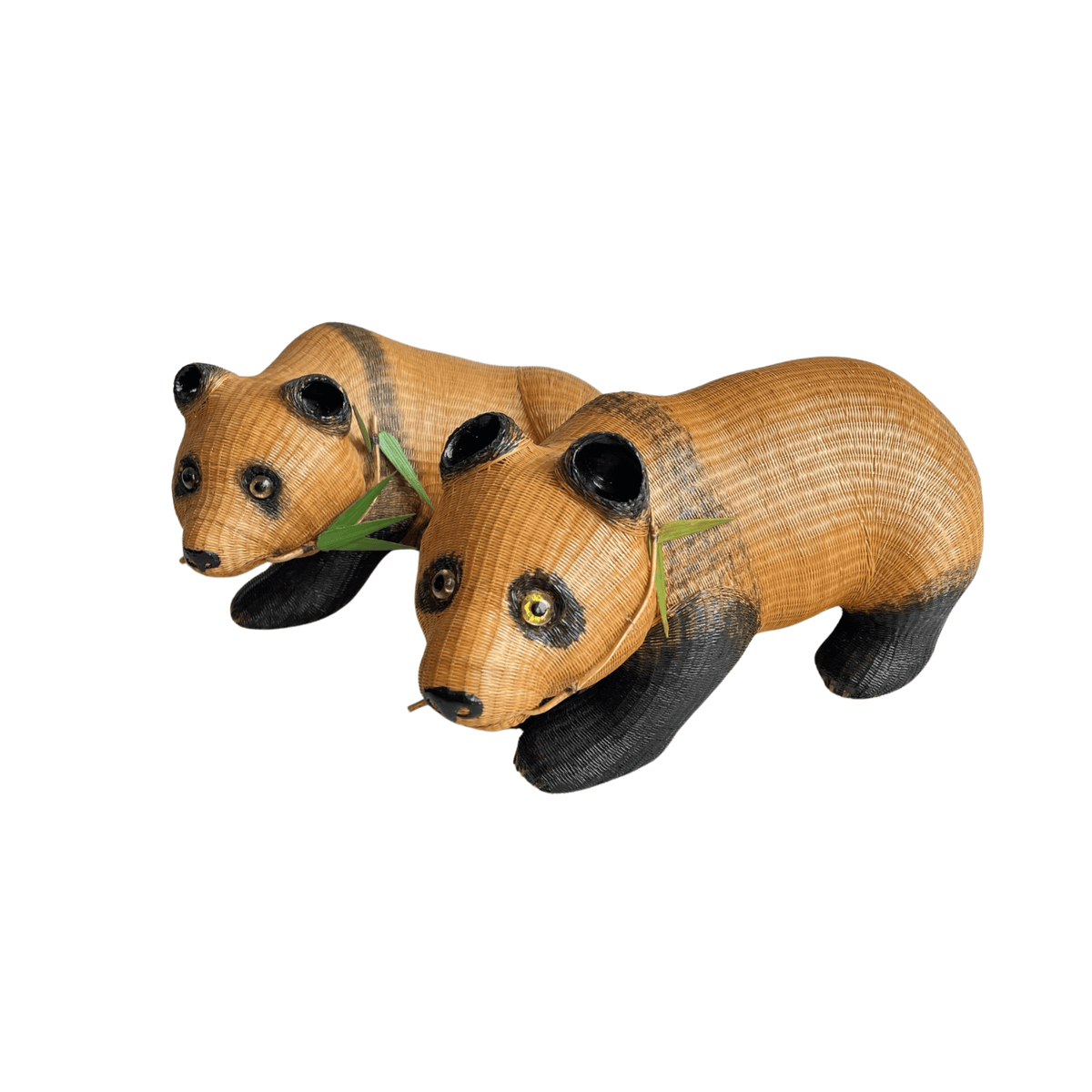 Vintage Shanghai Handicrafts Woven Rattan Panda Pair