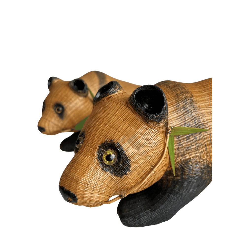 Vintage Shanghai Handicrafts Woven Rattan Panda Pair