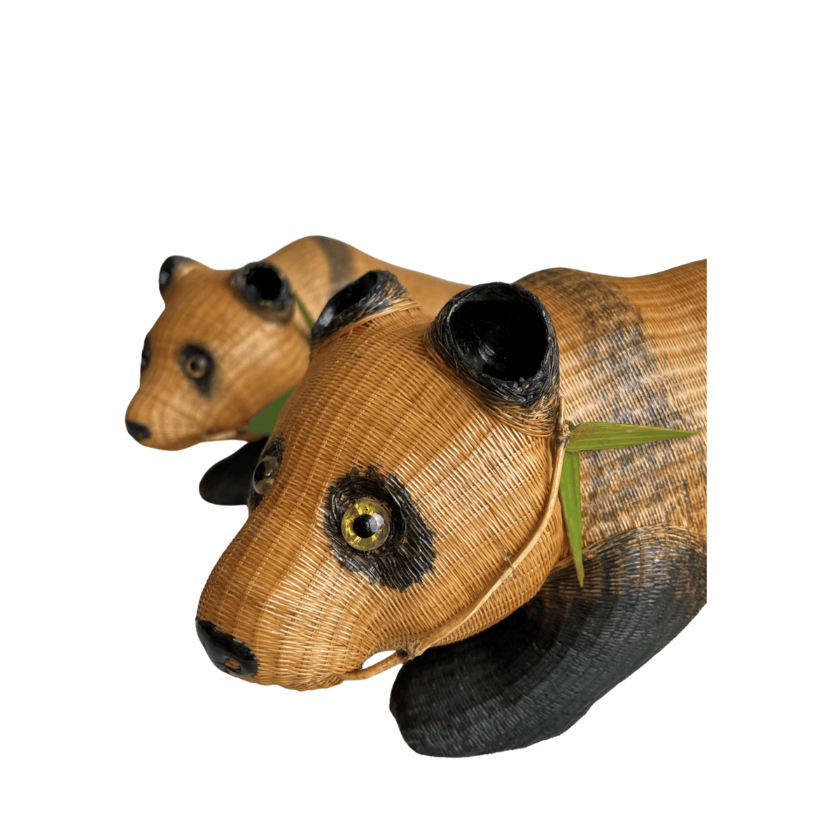 Vintage Shanghai Handicrafts Woven Rattan Panda Pair
