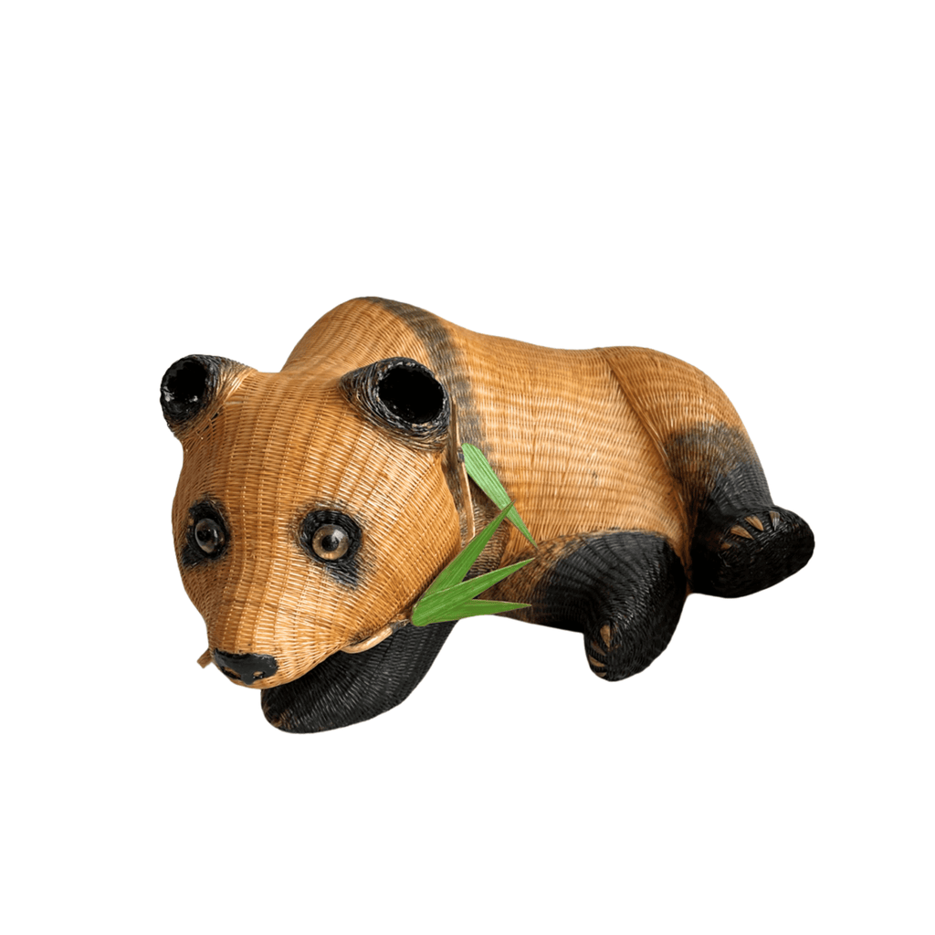 Vintage Shanghai Handicrafts Woven Rattan Panda Pair
