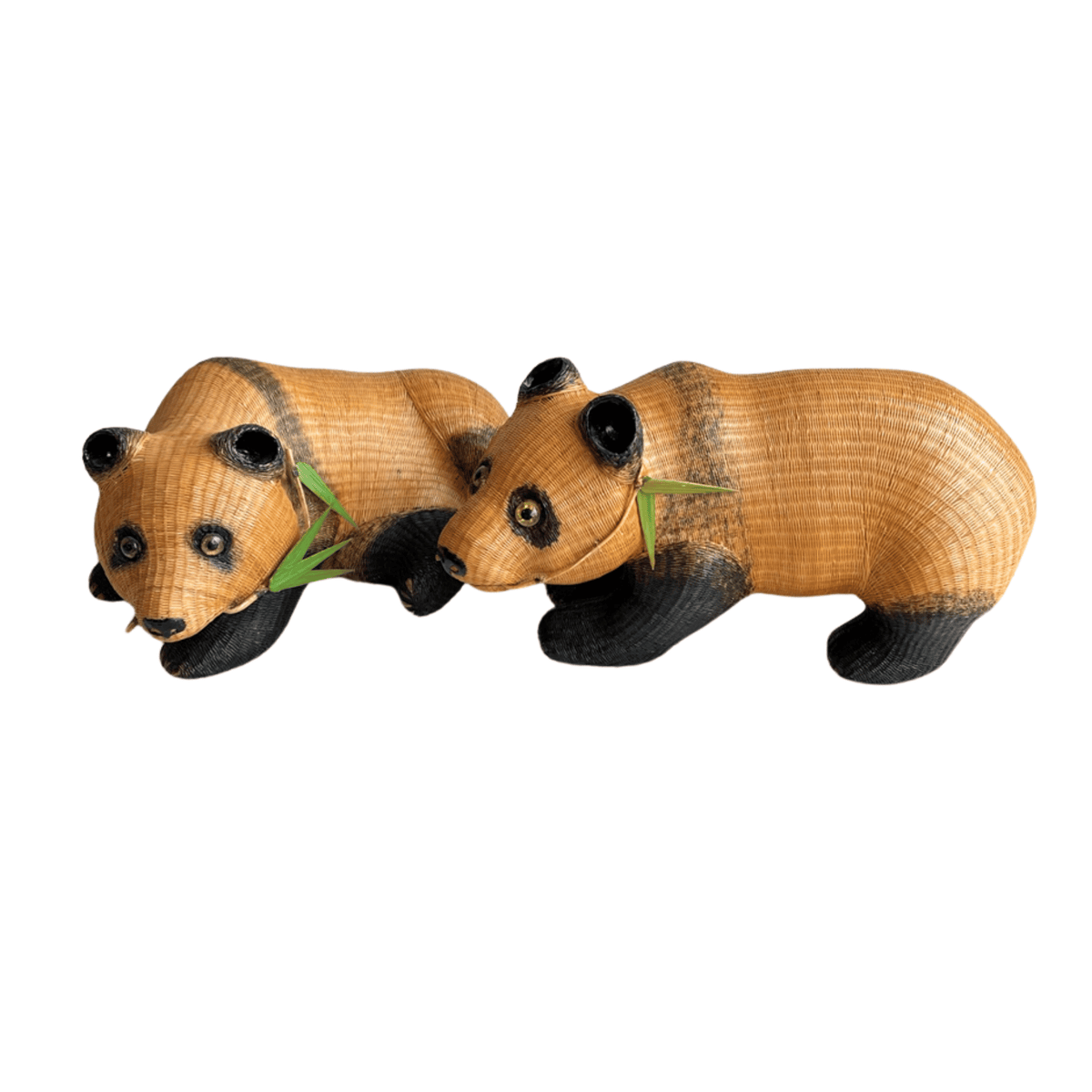 Vintage Shanghai Handicrafts Woven Rattan Panda Pair