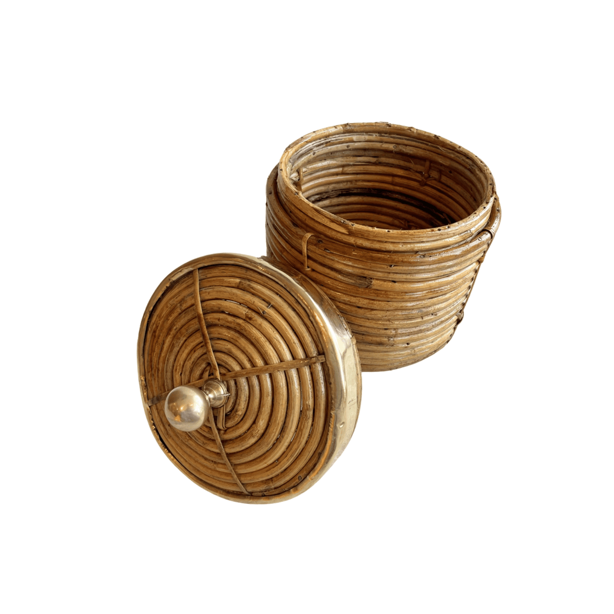 Pencil Reed and Brass Lidded Basket 12" H x 8.5" W