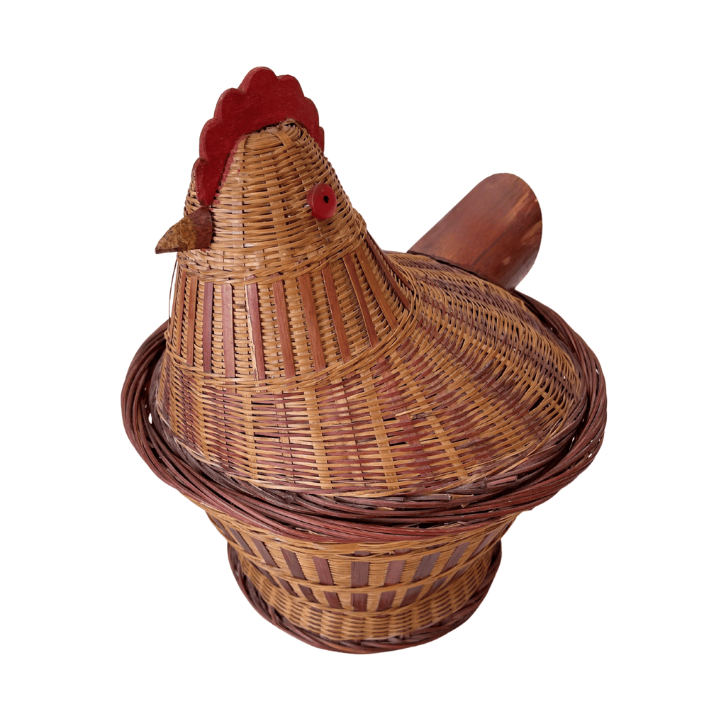 Vintage Chinese Woven Rattan Rooster Basket, Circa 1970s