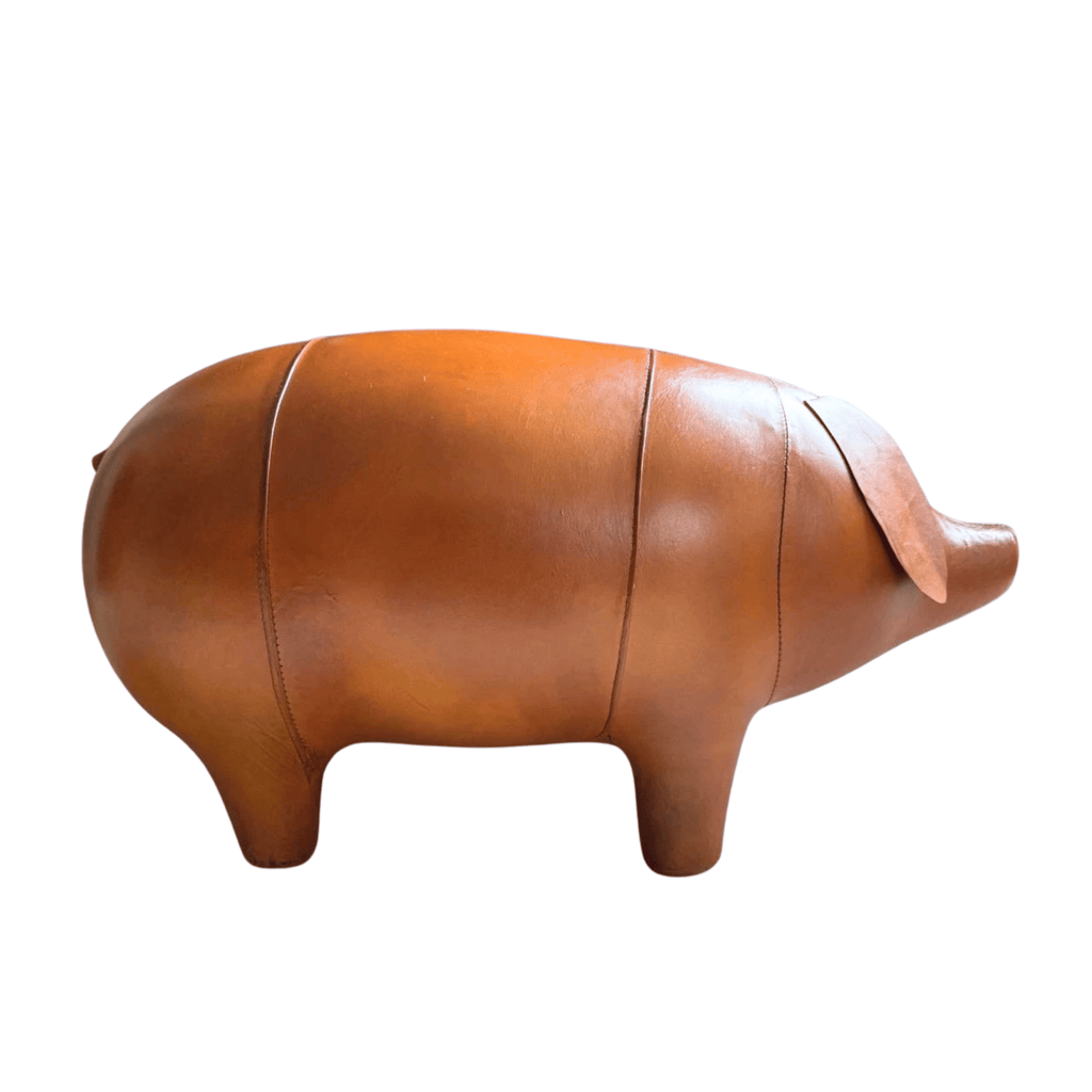 Vintage Handmade Leather Pig Footstool