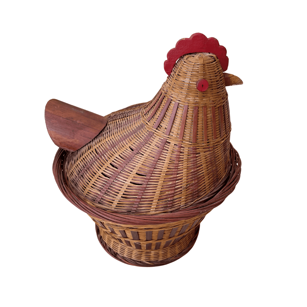 Vintage Chinese Woven Rattan Rooster Basket, Circa 1970s