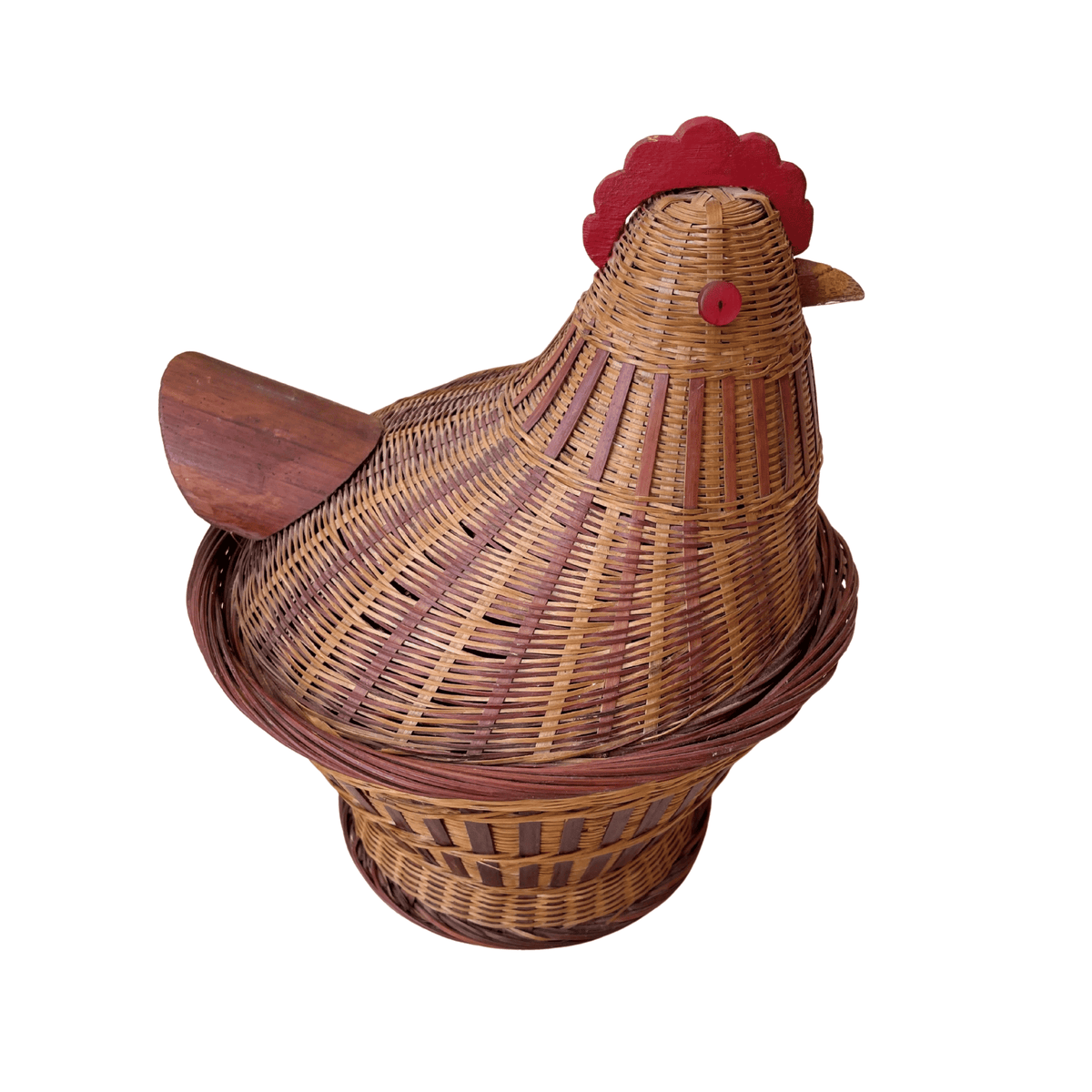 Vintage Chinese Woven Rattan Rooster Basket, Circa 1970s