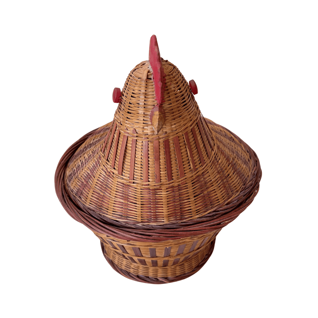Vintage Chinese Woven Rattan Rooster Basket, Circa 1970s