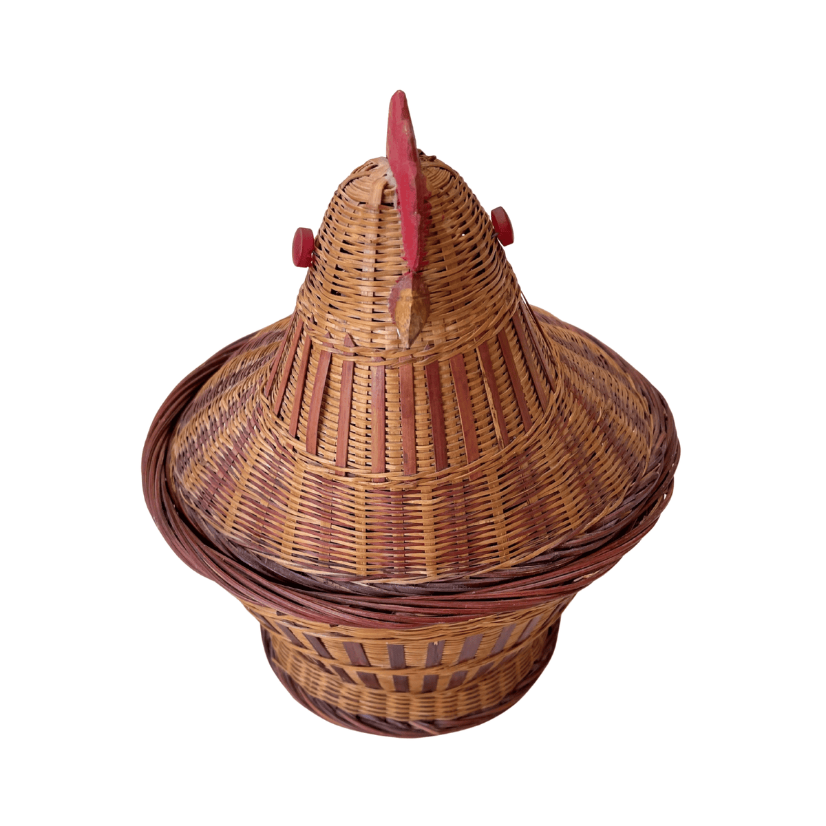 Vintage Chinese Woven Rattan Rooster Basket, Circa 1970s