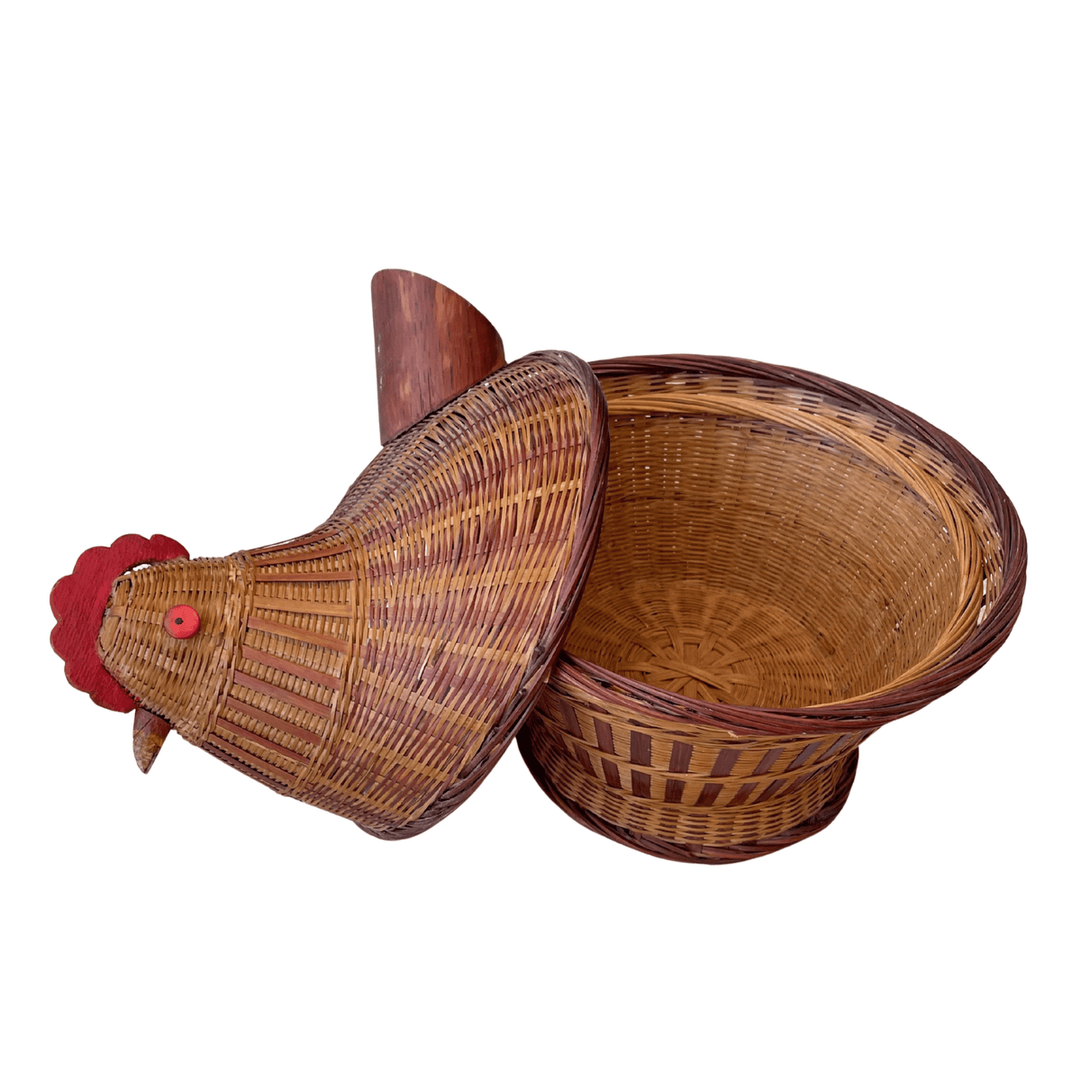 Vintage Chinese Woven Rattan Rooster Basket, Circa 1970s