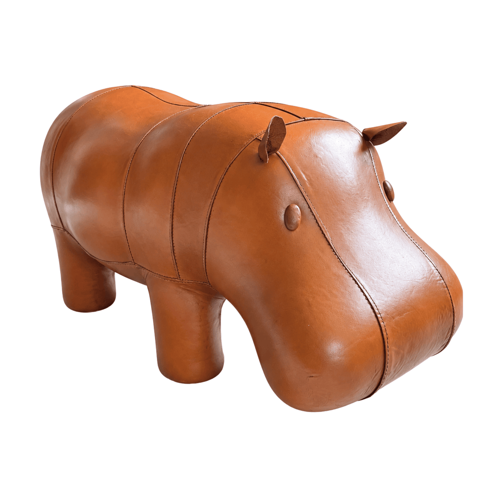 Vintage Handmade Leather Hippo Footstool