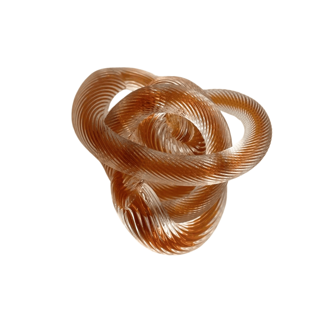 Vintage Murano Amber Brown Ribbed Infinity Knot Paperweight