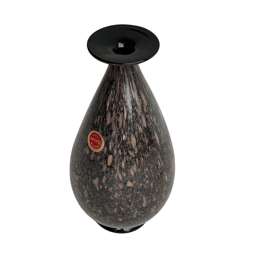 Vintage Murano Black Glass Vase with Gold-Copper Flecks