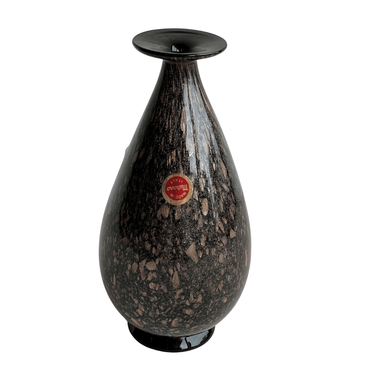 Vintage Murano Black Glass Vase with Gold-Copper Flecks