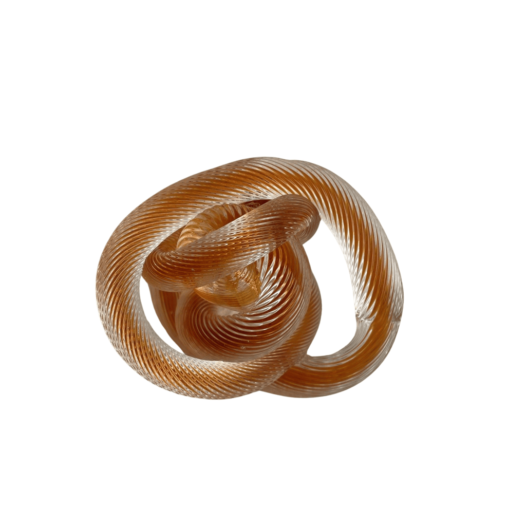 Vintage Murano Amber Brown Ribbed Infinity Knot Paperweight