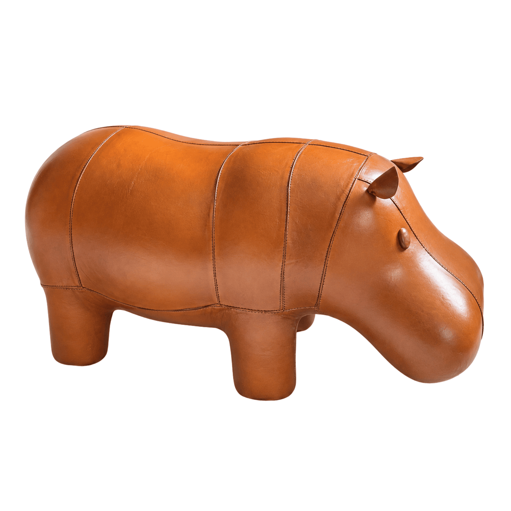 Vintage Handmade Leather Hippo Footstool