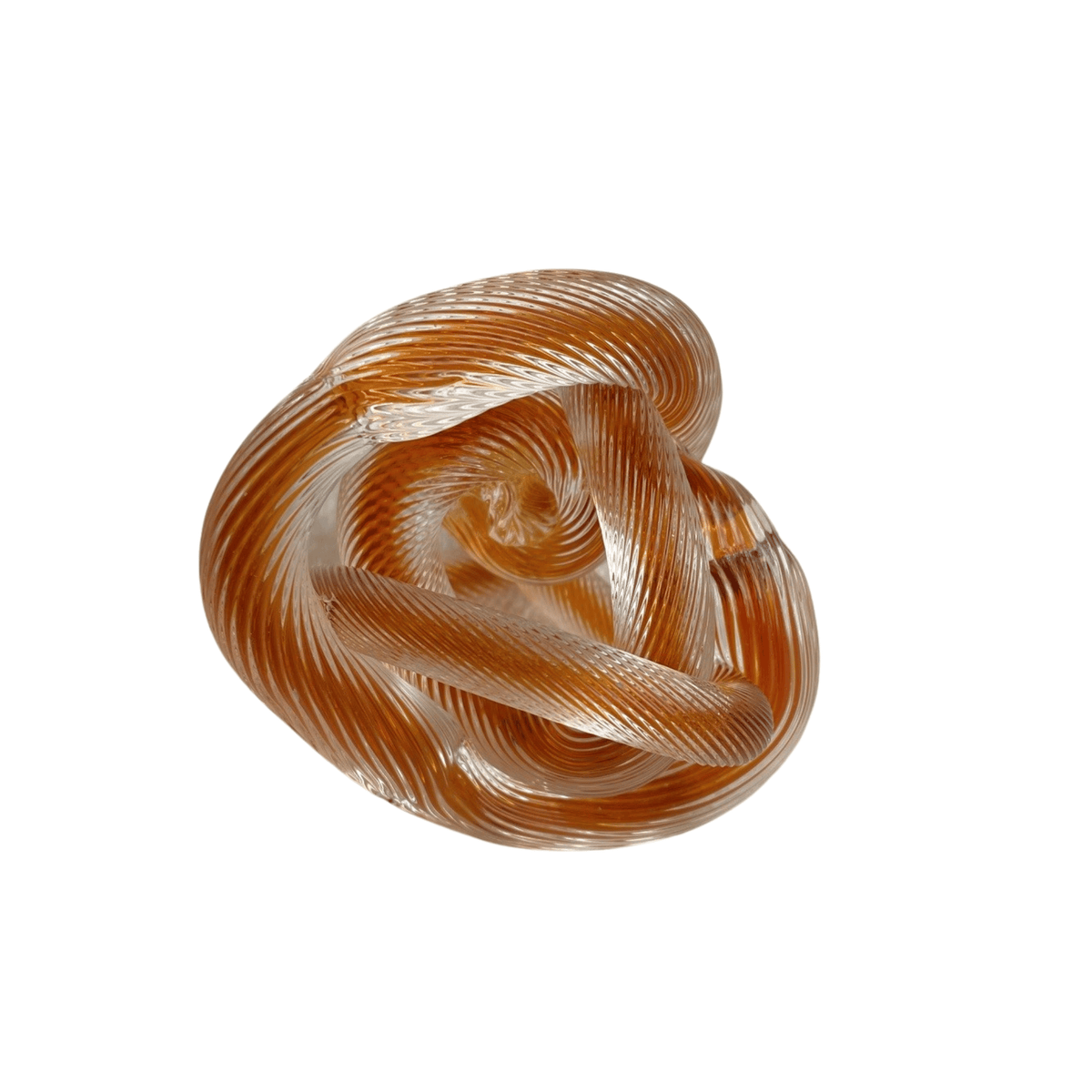 Vintage Murano Amber Brown Ribbed Infinity Knot Paperweight