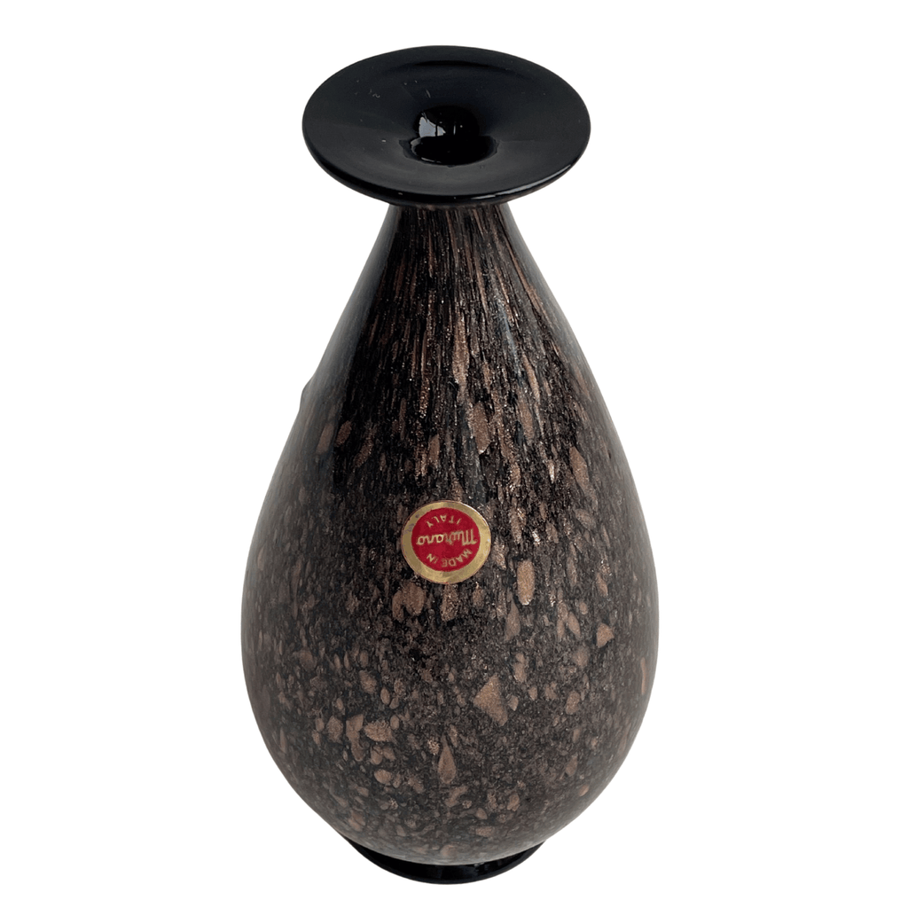 Vintage Murano Black Glass Vase with Gold-Copper Flecks