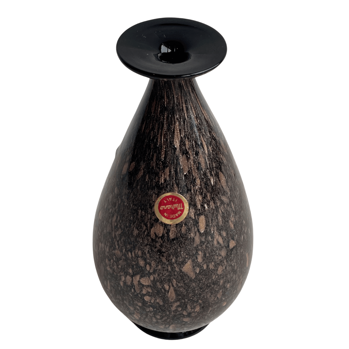 Vintage Murano Black Glass Vase with Gold-Copper Flecks