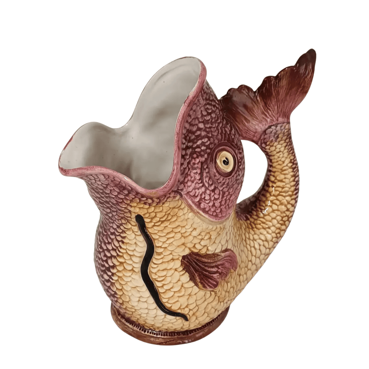 Vintage Italian Fish Pitcher in Burgundy & Cream