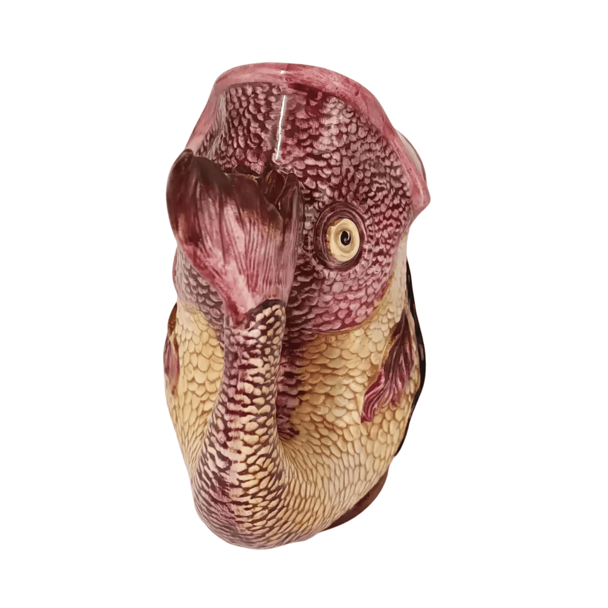 Vintage Italian Fish Pitcher in Burgundy & Cream