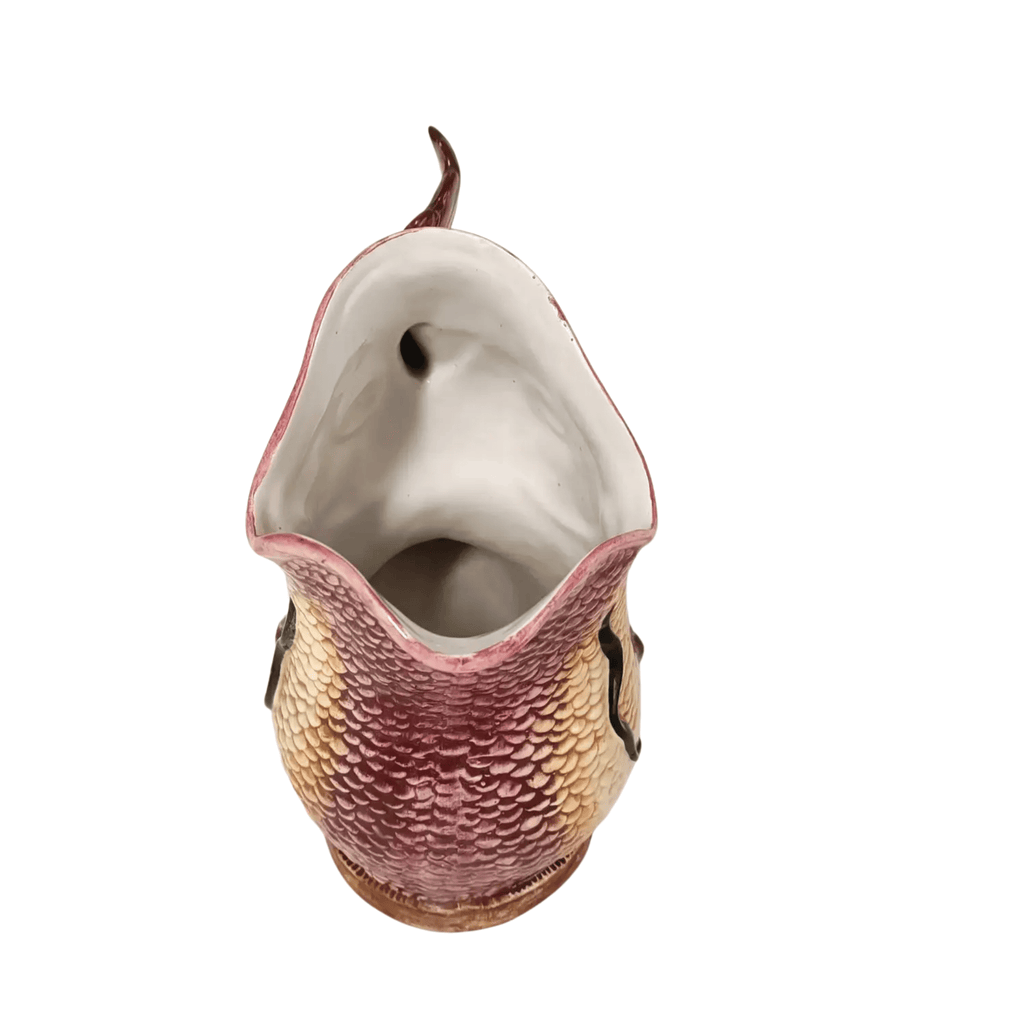 Vintage Italian Fish Pitcher in Burgundy & Cream